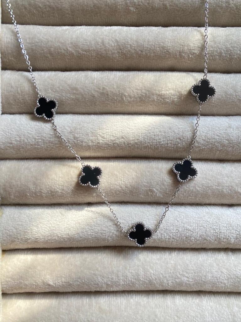 [14205] Black silver van cleef Necklace 