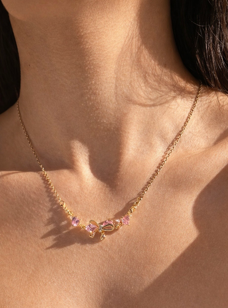 [14237] Pink bow Necklace 